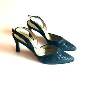 St. John Black Textile Almond Toe Classic Heels Slingbacks size 7 B
